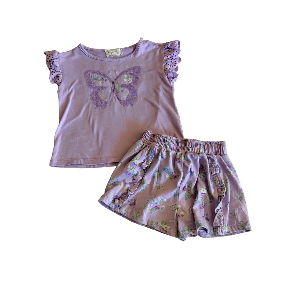 btween Toddler Girls Matching Short Set Lilac Purple Butterfly Floral Size 4T